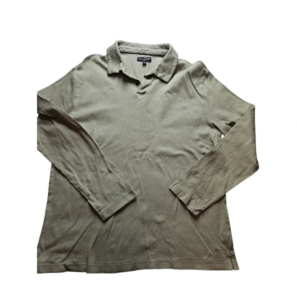 Banana Republic Mens XL Long Sleeve Polo Shirt Olive Green 100% Cotton Jersey